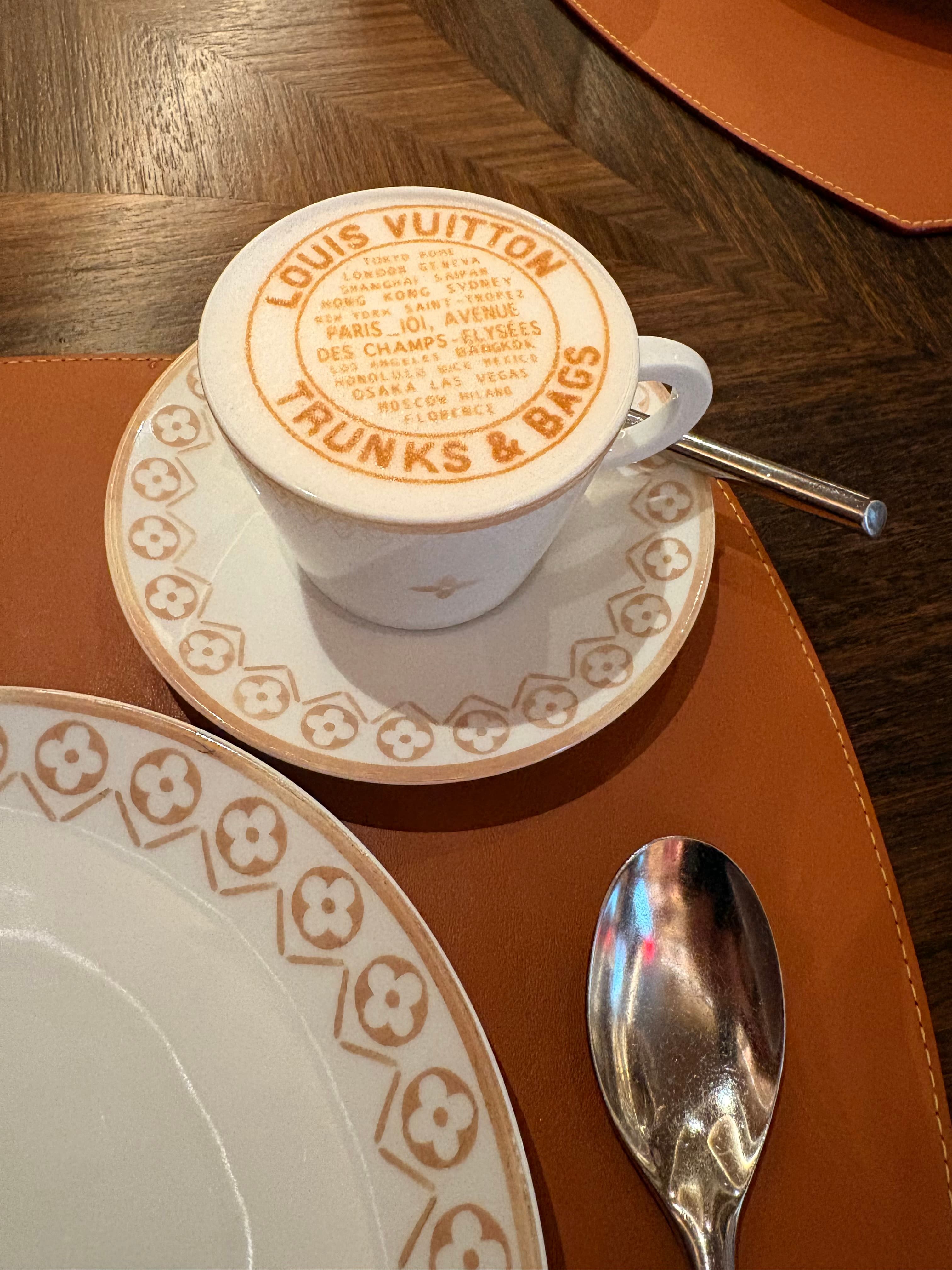 Louis Vuitton branded latte art at Le Café Louis Vuitton